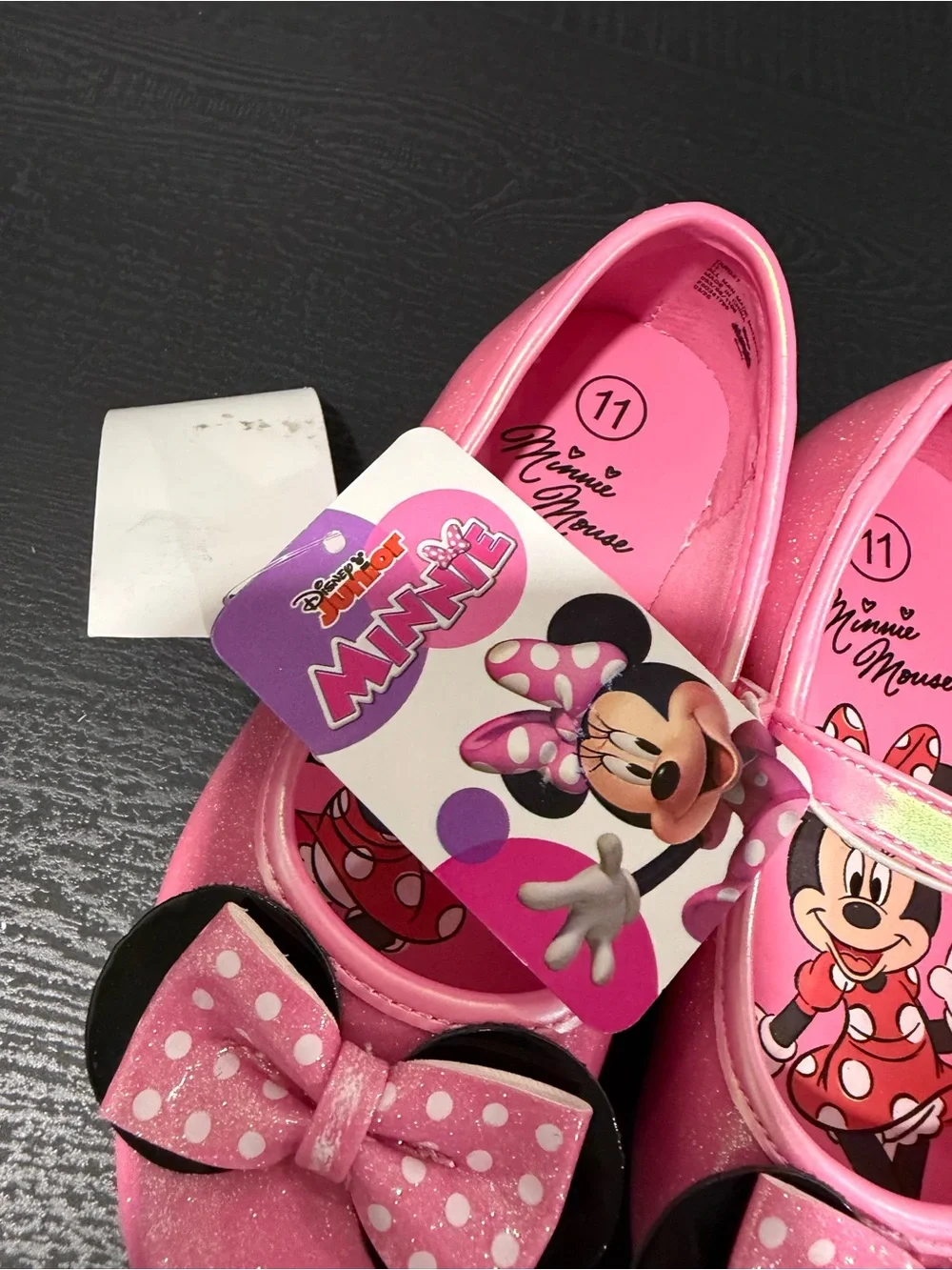 Disney Pink Minnie Mouse Glitter Bow Mary Jane Shoes Toddler Size 11